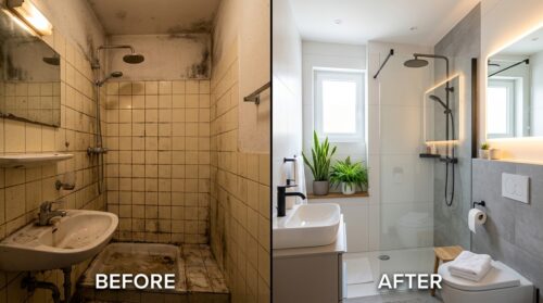 entdecken sie die beeindruckende verwandlung von einer maroden nasszelle zu einem modernen wohlfühlbad – innovative gestaltung und hochwertige materialien für mehr komfort und stil.