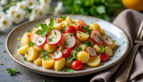 Knackiger Kartoffelsalat mit Radieschen frisch und würzig